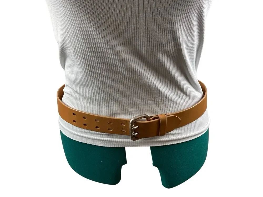 Express tan leather belt with silver buckle- size M